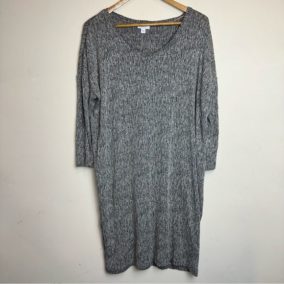 Pure J Jill Dress Medium Mature Gray Textured Linen Blend V Neck Boho Beach Y2K - Picture 1 of 7